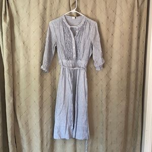 Linen blend blue and white striped dress